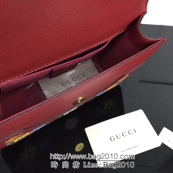 GUCCI古馳原單 新款GUCCI高仿新款專櫃品質原單貨實物實拍499617 紅皮繡花鏈條單肩斜挎包 HY1212